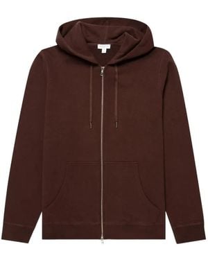 Sunspel Loopback Cotton Hoodie - Brown