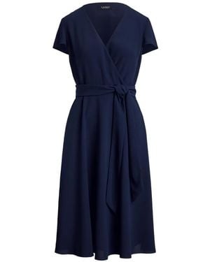 Ralph Lauren Belted Georgette Surplice Midi Dress - Blue