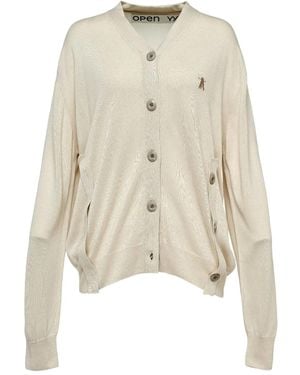 OPEN YY Button-Fastening V-Neck Cardigan - White