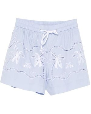 Sandro Shorts Con Ricamo - Blu