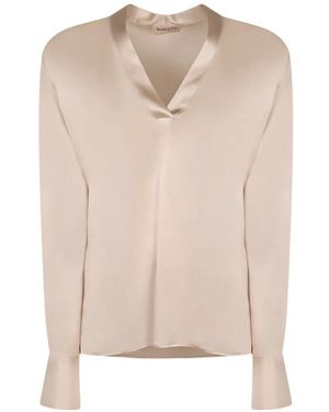 Blanca Vita V-Neck Satin Blouse - Natural