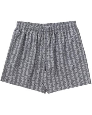 Lacoste Geometric-Print Swim Shorts - Grey