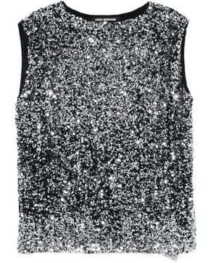 Junya Watanabe Top Smanicato Con Paillettes - Nero