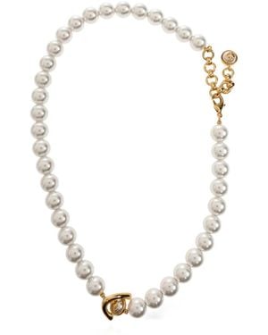 CASABLANCA Collana Di Perle Con Logo Pendente - Bianco