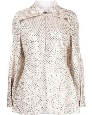 Saiid Kobeisy Floral-Embroidered Sequin-Embellished Jacket - Natural