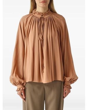 PT Torino Ruffled-Trim Pleated Blouse - Brown
