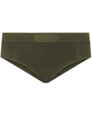 Tom Ford Ribbed Logo-Detail Briefs - Green