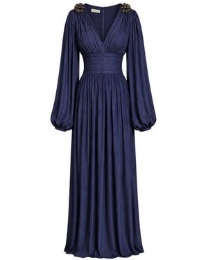 Baruni Layan Beaded-Shoulder Pleated Maxi Dress - Blue