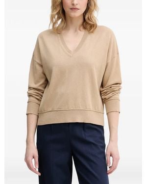 Benetton V-Neck Ribbed-Trim Jumper - Blue