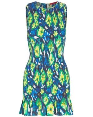 Simon Miller Belle Smocked Sleeveless Cotton Mini Dress - Green