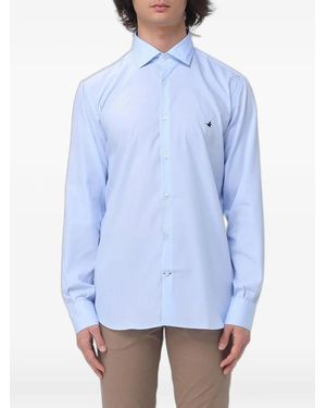 Brooksfield Embroidered-Logo Poplin Shirt - Blue