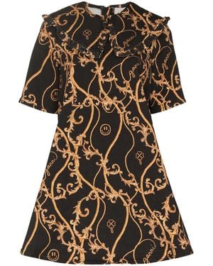 Ganni Baroque Print Denim Mini Dress - Black