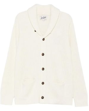 MC2 Saint Barth Glasgow Ribbed Shawl-Collar Cardigan - White