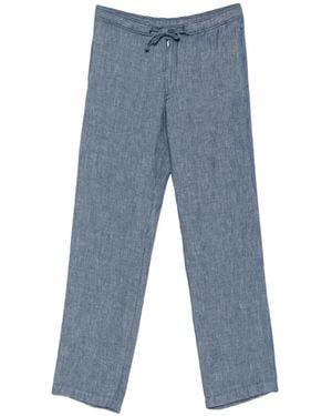 120% Lino Drawstring-Waist Trousers - Blue