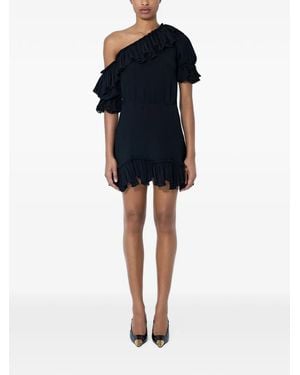 Saint Laurent Ruffled One-Shoulder Mini Dress - Blue