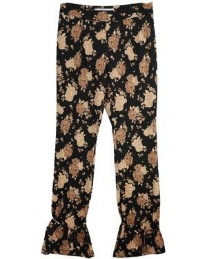ROKH Rose-Print Tied-Hem Trousers - Black