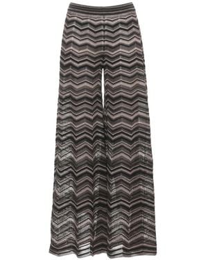 D.exterior Zigzag-Knit Metallic Palazzo Pants - Grey