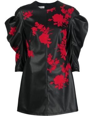 Philosophy Di Lorenzo Serafini Floral-Print Faux-Leather Mini Dress - Black