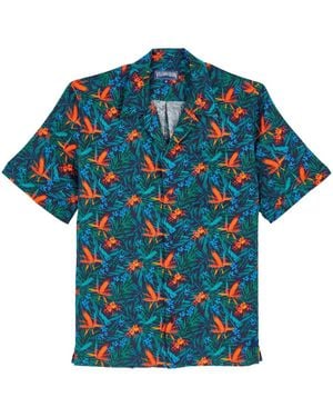 Vilebrequin Leinenhemd Mit Blumen-Print - Blau
