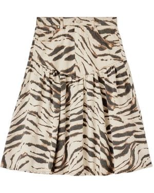 Ganni Zebra-Print Gathered Skirt - White