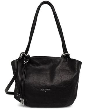Patrizia Pepe Logo-Print Leather Tote Bag - Black