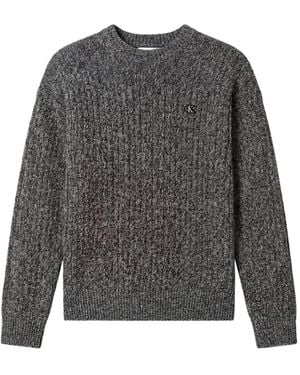 Calvin Klein Logo-Patch Marl-Knit Jumper - Grey