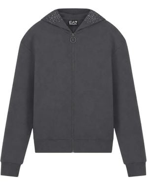 EA7 Precious Crystal-Embellished Zip-Up Hoodie - Grey