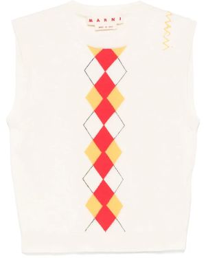 Marni Argyle-Pattern Vest - White