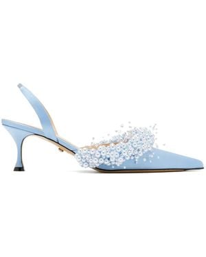 Mach & Mach Pearl Embellished Slingback Pumps - White