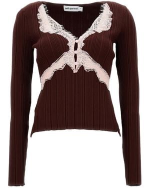 Self-Portrait Top With Embroidery - Brown