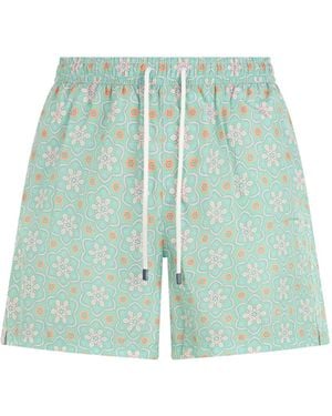 Fedeli Floral-Print Drawstring Swim Shorts - Green