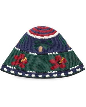 Alanui Hibiscus Bloom Crochet-Knit Bucket Hat - Blue