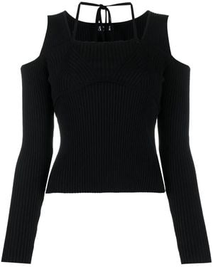 Versace Jeans Couture Open-Shoulder Ribbed Jumper - Black