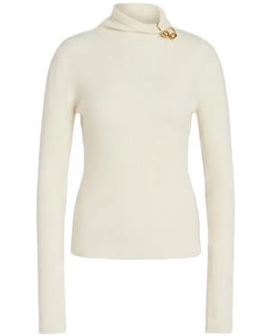 Alberta Ferretti Tone Brooch Ribbed-Knit Sweater - White