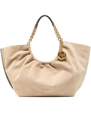 Michael Kors Lg Cingh Logo-Pendant Chain-Link Shoulder Bag - Natural