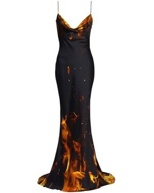 Balmain Fire-Print Maxi Dress - Black
