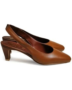 Poche Paris Square-Toe Slingback Court Shoes - Brown