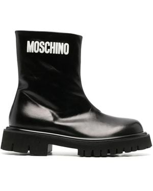 Moschino Leather Ankle Boots With Rubber Sole - Black