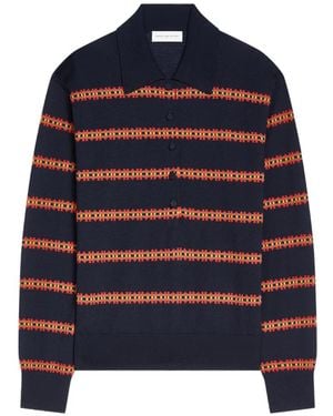 Dries Van Noten Gestreept Wollen Poloshirt - Blauw