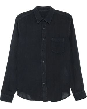 120% Lino Contrast-Stitch Pocket Shirt - Blue