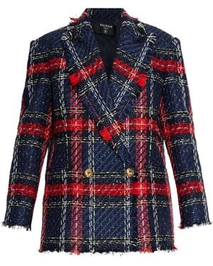Balmain Plaid-Check Tweed Blazer - Blue