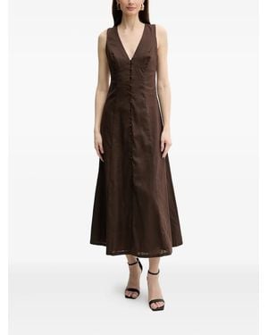 Bardot Button-Front Midi Dress - Brown