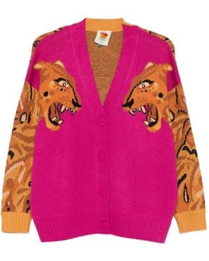 FARM Rio Tiger-Motif Cardigan - Pink