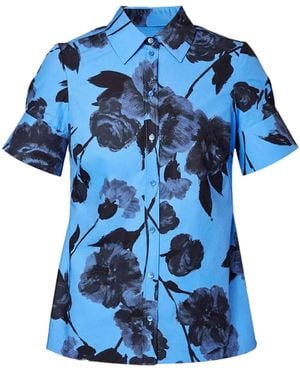 Erdem フローラル フレアスリーブ シャツ - ブルー