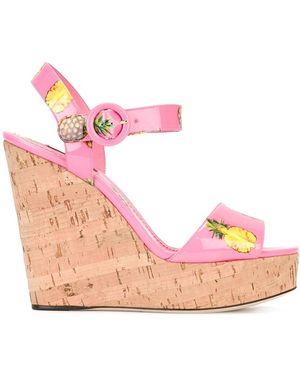 Dolce & Gabbana Pineapple Print Wedge Sandals - Pink