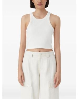 Closed Cropped Ribbed Tank Top - White
