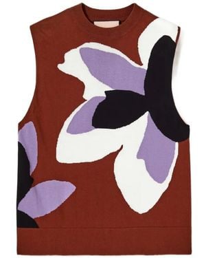Plan C Flower Intarsia-Knit Vest - Red