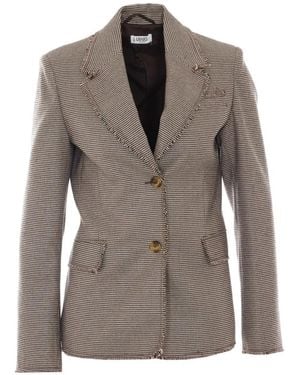 Liu Jo Houndstooth-Pattern Frayed-Edge Blazer - Brown