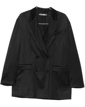 Lutz Huelle Hero Double-Breasted Satin-Finish Blazer - Black