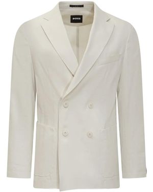 BOSS Double-Breasted Patch-Pocket Blazer - White